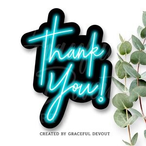 Thank You! Sticker (Cyan Neon)- 2" (inches) (96ct.)  [GD183-96]